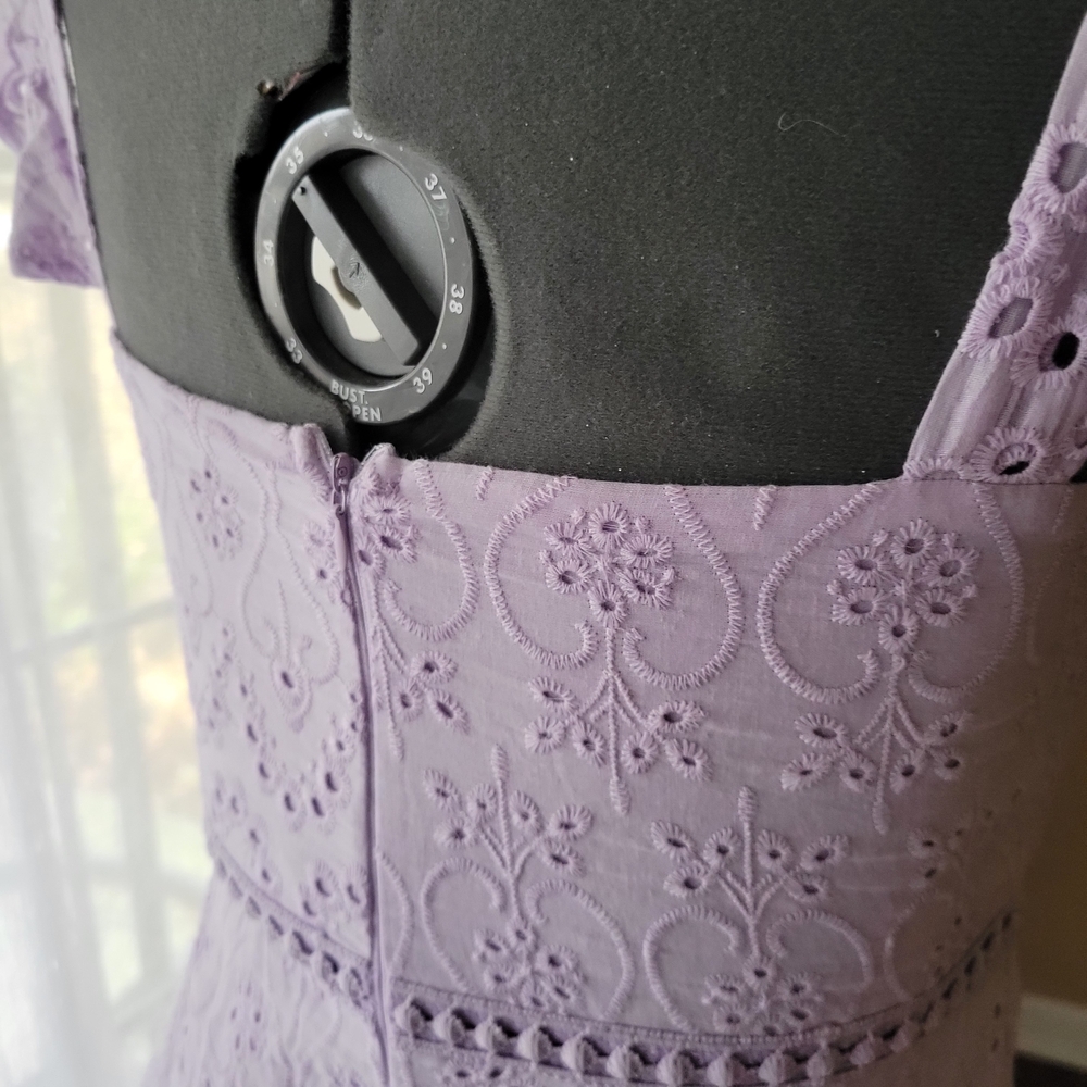 Lavender Eyelet Ruffle Dress Size Small, Ruffle Detail Juniors - Picture 7 of 7